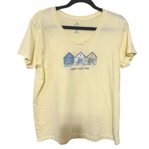 Cuffy's Cape Cod Women's yellow tshirt V-neck XL 100% Cotton